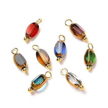 Electroplate Glass Pendants, AB Color Plated, with Brass Findings, Golden, Oval, Mixed Color, 11x4.5x3mm, Hole: 2mm