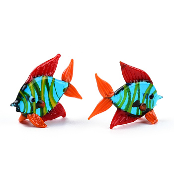 Handmade Lampwork Home Decorations, 3D Fish Ornaments for Gift, Turquoise, 55x22~24x40mm