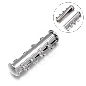 4-Strands 8-Holes Tube Brass Magnetic Slide Lock Clasps, Nickel Free, Platinum, 25x10x6mm, Hole: 2mm