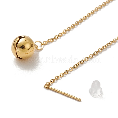 Vacuum Plating 304 Stainless Steel Long Chain with Small Bell Dangle Stud Earrings for Women(EJEW-A068-01G)-2