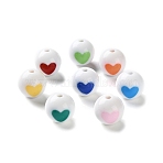 Opaque Acrylic Beads, Round with Heart, Mixed Color, 15.5x15.5mm, Hole: 2.5mm, about 216pcs/500g(OACR-Z027-06)
