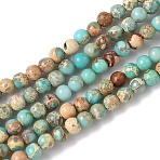 Dyed Natural Regalite/Imperial Jasper/Sea Sediment Jasper Beads Strands, Round Impression Jasper, Cyan, 3mm, Hole: 1.2mm, about 59pcs/strand, 7.68''(19.5cm)(G-B124-C05-06)