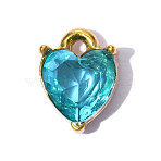 Valentine's Day 304 Stainless Steel Charms, with Cubic Zirconia, Heart Charms, Mirror Polished Finish, Ion Plating(IP), Real 18K Gold Plated, Blue, 9x7mm, Hole: 1.8mm(STAS-OY014-90G)