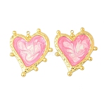 304 Stainless Steel Enamel Pendants, Heart Charms, Ion Plating(IP), Real 18K Gold Plated, Pearl Pink, 41x35.5x2.5mm, Hole: 1.8mm(STAS-V015-60G-03)