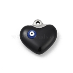 304 Stainless Steel Enamel Pendants, Heart with Evil Eye Charm, Stainless Steel Color, 16.5x17x6.5mm, Hole: 1.4mm(STAS-Q350-19P-B)
