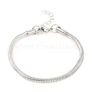 Unisex 304 Stainless Steel Round Snake Chain Bracelets, with Lobster Claw Clasps, Stainless Steel Color, 7-7/8 inch(20cm), 4mm(BJEW-H541-02A-P)