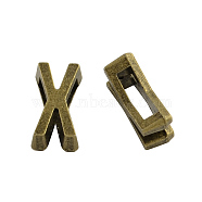 Tibetan Style Alloy Letter Slide Charms, Cadmium Free & Nickel Free & Lead Free, Letter.X, 11x2~8x4mm, Hole: 7x2mm, about 1135pcs/1000g(TIBEB-Q055-24AB-NR)