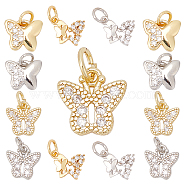 12Pcs 3 Style Brass Micro Pave Clear Cubic Zirconia Pendant, Cadmium Free & Lead Free, Butterfly, Mixed Color, 9~11x10~10.5x1.5~2mm, Hole: 3~3.5mm, 4pcs/style(KK-SC0002-83)