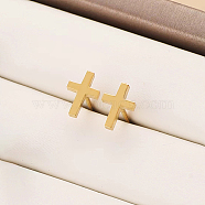 304 Stainless Steel Stud Earrings, Cross, Real 18K Gold Plated, 11x8mm(QC0193)