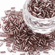 Plated Glass Bugle Beads, Metallic Colours, Rosy Brown, 4x2mm, Hole: 1mm, about 14000pcs/Pound(SEED-S046-01A-40)