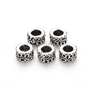 Tibetan Style Alloy European Beads Settings for Enamel, Large Hole Beads, Cadmium Free & Lead Free, Column with Spots, Antique Silver, 11x6.5mm, Hole: 6mm, about 400pcs/1000g(TIBE-N006-102AS-LF)