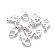 201 Stainless Steel Charms, Human with Heart, Stainless Steel Color, 13.8x8.2x1mm, Hole: 1.5mm(STAS-Q201-T175)