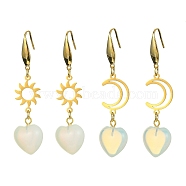 2 Pair 2 Style Opalite Heart Dangle Earrings, Moon & Sun Alloy Long Drop Earrings with 316 Surgical Stainless Steel Pins, Golden, 60~62.5x15mm, 1 Pair/style(EJEW-JE05463)