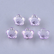 Transparent Acrylic Bead Caps, Trumpet Flower Beads, AB Color, 5-Petal, Flower, Violet, 10x14x13.5mm, Hole: 1.6mm, about 1370pcs/500g(TACR-T007-04E)