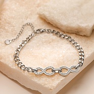 304 Stainless Steel Micro Pave Cubic Zirconia Bracelet, Stainless Steel Color, 7 inch(17.8cm)(BJEW-C070-02P)