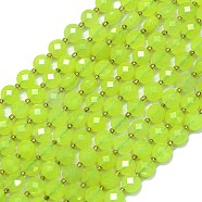 Natural Dyed White Jade Beads Strands, with Seed Beads, Faceted, Flat Round, Green Yellow, 6~6.5x4mm, Hole: 1mm, about 50pcs/strand, 15.35 inch(39cm)(G-K389-B14-01)