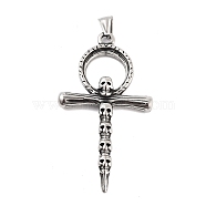 Retro 304 Stainless Steel Big Pendants, Ankh Cross with Skull Charm, Antique Silver, 76.5x41.5x7.5mm, Hole: 4x7mm(STAS-I205-26AS)