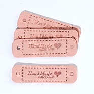 Microfiber Leather Labels, Handmade Embossed Tag, with Holes, for DIY Jeans, Bags, Shoes, Hat Accessories, Rectangle with Word Handmade, Light Salmon, 15x55mm(DIY-TAC0005-56A)