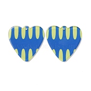 Transparent Printed Acrylic Pendants, Heart with Oval Pattern, Blue, 40x40x3mm, Hole: 1.8mm(FIND-E020-01)