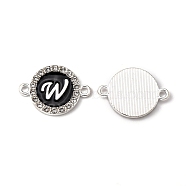Alloy Enamel Links Connectors, with Crystal Rhinestones, Flat Round with Letter, Silver Color Plated, Letter.W, 22x16x2mm, Hole: 1.8mm(ENAM-TAC0003-01S-02W)