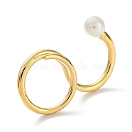 304 Stainless Steel Double Rings, Cuff Ring with Shell Pearl, Golden, US Size 8 1/4(18.3mm)(RJEW-B046-01G-03)