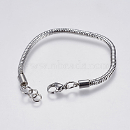 304 Stainless Steel Round Snake Chain Bracelet Making, with Lobster Claw Clasps, Stainless Steel Color, 6-1/2 inch(16.5cm), 3mm, Hole: 4mm(X-STAS-F139-056P-B)