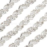 Rhinestone Cup Chain, with Iron Findings, Leaf, Garment Sewing Accessories, Crystal, 15x6mm, about 88~90cm/strand(CHA-FG0001-01A)