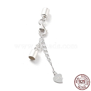 925 Sterling Silver Curb Chain Extender, End Chains with Lobster Claw Clasps and Cord Ends, Heart Chain Tabs, with S925 Stamp, Silver, 27mm(STER-G039-04B-S)
