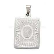304 Stainless Steel Pendants, Rectangle with Alphabet, Letter.O, 30x20x1.5mm, Hole: 3x6mm(STAS-K216-48O-P)