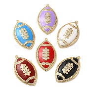 Rack Plating Brass Enamel with Cubic Zirconia Pendant, Cadmium Free & Lead Free, Long-Lasting Plated, Rugby, Mixed Color, 37x22x1.6mm, Hole: 1.2mm(KK-A229-32G)