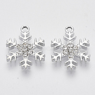 Alloy Pendants, with Crystal Rhinestones, Snowflake, Platinum, 22x17x3mm, Hole: 2mm(PALLOY-T073-01P)