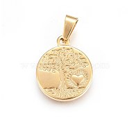 304 Stainless Steel Pendants, Flat Round with Tree and Heart, Golden, 20x17x2.5mm, Hole: 7x4mm(STAS-P209-15G)