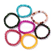 Dyed Natural Jade Beads Stretch Bracelets, Round, Mixed Color, Inner Diameter: 2-1/4 inch(5.7cm), Bead: 8~8.5mm(BJEW-G633-B)