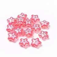 UV Plating Rainbow Iridescent Acrylic Beads, with Enamel, Star, Hot Pink, 19x20x9mm, Hole: 2mm(OACR-A018-04A)