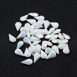 Acrylic Point Rhinestone Pointed Back Cabochons, Faceted, teardrop, AB Color, White, 10x6x3~4mm(GACR-G016-6x10mm-A03)
