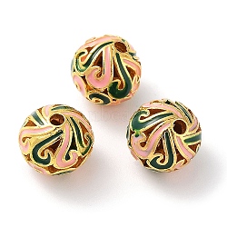 Alloy Enamel Beads, Golden, Round, Pink, 10mm, Hole: 1.6mm(ENAM-B001-03B)