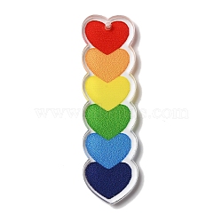 Printed Pride Rainbow Acrylic Big Pendants, Heart, 55x15x2mm, Hole: 1.6mm(OACR-L018-15B)