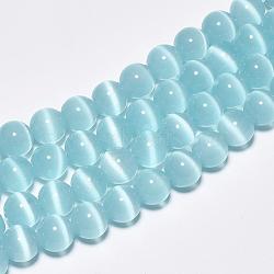Cat Eye Beads Strands, Round, Light Blue, 10mm, Hole: 1.5mm, about 40pcs/strand, 15.5 inch(CE-M011-10mm-14)