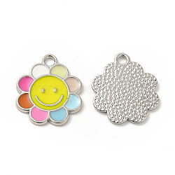 Alloy Enamel Pendants, Flower Charms, Platinum, Colorful, 18.5x16x1mm, Hole: 2mm(ENAM-B050-04P-02)