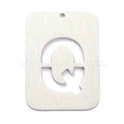 304 Stainless Steel Pendants, Rectangle with Alphabet, Hollow, Letter.Q, 32x22x1mm, Hole: 1.5mm(STAS-K216-49Q-P)