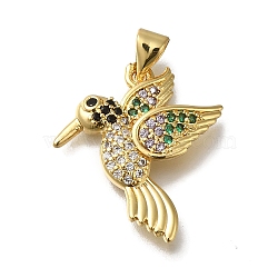 Rack Plating Brass Micro Pave Cubic Zirconia Pendants, Long-Lasting Plated, Cadmium Free & Lead Free, Bird Charms, Real 18K Gold Plated, 22.5x19.5x3.5mm, Hole: 3.5x4mm(KK-G500-04B-G)