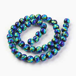 Handmade Silver Foil Glass Lampwork Beads, Round, Dodger Blue, 8~8.5mm, Hole: 1.2mm(X-LAMP-P051-G02-8mm)