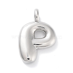 Rack Plating Brass Balloon Letter Pendants, Cadmium Free & Lead Free, Long-Lasting Plated, Platinum, Letter P, 17.5x11.5x4.5mm, hole: 2.5mm(KK-C050-01P-P)