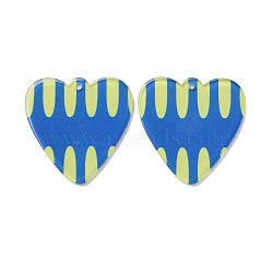 Transparent Printed Acrylic Pendants, Heart with Oval Pattern, Blue, 40x40x3mm, Hole: 1.8mm(FIND-E020-01)