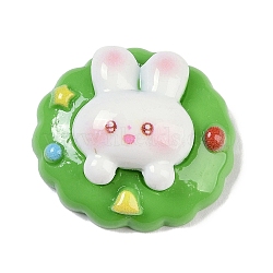 Christmas Theme Resin Cabochons, Rabbit with Flat Round, Yellow Green, 21x22.5x9.5mm(RESI-H162-09D)
