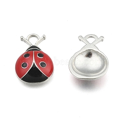 Alloy Enamel Pendants, Ladybug, Lead Free and Cadmium Free, Red and Black, Platinum, about 17.5mm long, 12.5mm wide, 4mm thick, hole:2mm(X-EA466Y)