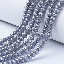 Electroplate Glass Beads Strands, Pearl Luster Plated, Faceted, Rondelle, Gray, 3.5x3mm, Hole: 0.4mm, about 123~127pcs/strand, 13.7~14.1 inch(35~36cm)(EGLA-A034-P3mm-A15)
