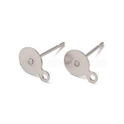 Non-Tarnish 304 Stainless Steel Flat Round Blank Peg & Post Ear Studs Findings, with Loop, 12x6x8.5mm, Hole: 1mm, Pin: 0.63mm(X-STAS-E025-1)