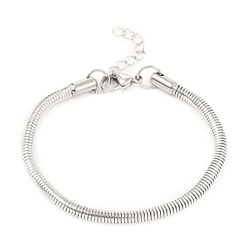 Unisex 304 Stainless Steel Round Snake Chain Bracelets, with Lobster Claw Clasps, Stainless Steel Color, 7-7/8 inch(20cm), 4mm