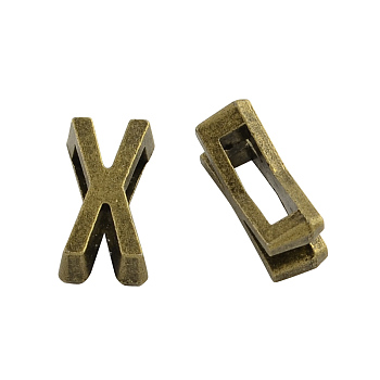 Tibetan Style Alloy Letter Slide Charms, Cadmium Free & Nickel Free & Lead Free, Letter.X, 11x2~8x4mm, Hole: 7x2mm, about 1135pcs/1000g